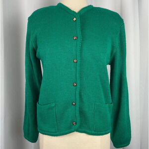 Vintage Cardigan Sweater Womens Size Small Kelly Green Button Knit Minimal 80s